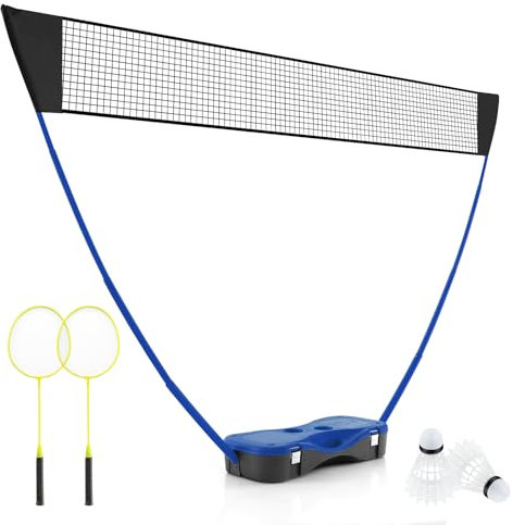 COSTWAY Badminton Netzständer, Federballspiel tragbar mit Schlägern, 2 Federbällen, Netz & Aufbewahrungsbox, Komplett Badminton Set für Tennis Volleyball für Indoor Outdoor (Blau)