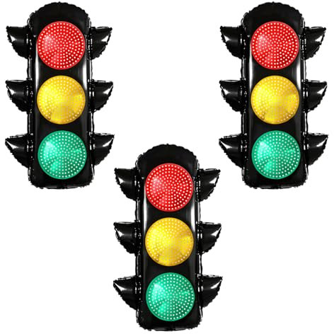 DazzJoy 3 Stück Verkehrsschild Ampel Luftballons Geburtstag, Verkehrsampel Folienballon Geburtstag, Verkehrsschilder Ampel Helium Ballons für Bagger Deko Kindergeburtstag Junge, Auto Party Deko