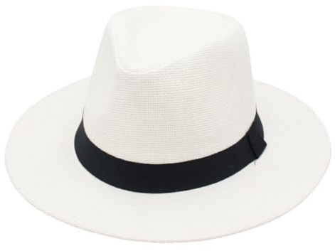 WUFANGBU Chapeau Paille Panama Tissé Grand Bord Jazz Chapeau Haut De Forme pour Hommes Plein Air Ombrage Soleil Chapeau De Paille Chapeau De Protection Solaire Chapeau De Soleil Taille Unique Blanc