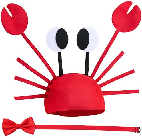 Balinco Lustiges Krabben Kostüm Set, Roter Krabbenhut mit Augen & Fliege | Witziges Accessoire für Karneval, Fasching & Halloween | Größenverstellbar