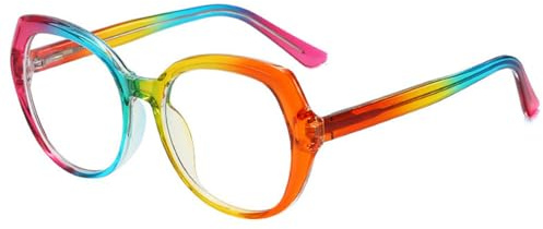 DENUVI Federscharnier Damen TR90 Brillengestell Klare Brillen Herren Rund Brillengestell,Bunt