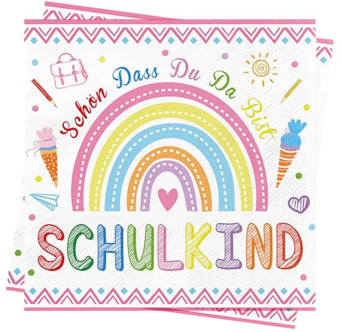 80Stück Servietten Einschulung Mädchen Rosa Schulanfang Deko Schulkind Servietten Schön Dass Du Da Bist Einschulung Tischdeko Schuleinführung Deko Schule mit Spruch 33x33cm