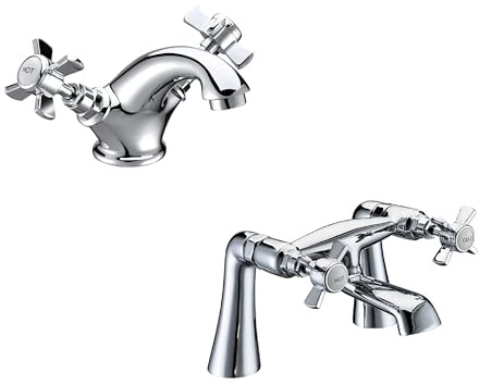Classic Crosshead Mono Basin Mixer Tap and Bath Filler Tap Set - Chrome