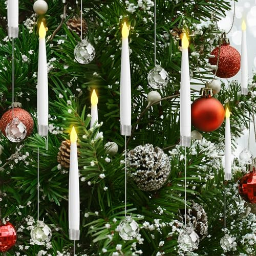 Jubilin 12 velas LED para árbol de Navidad con mando a distancia, velas flotantes con bola de cristal, decoración para el hogar de la boda
