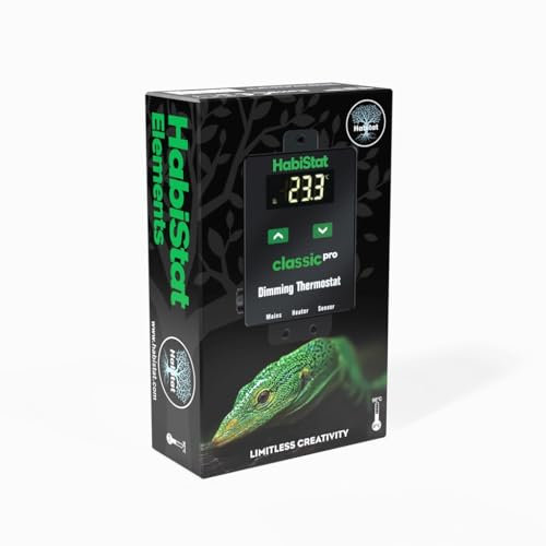 Habistat Classic Pro Dimming Vivarium Thermostat, Black 450 Watts. Indoor Terrarium Accessories Reptile Thermostat Temperature Controller For Pet Snake, Gecko, Bearded Dragon, Tortoise And Tree Frog