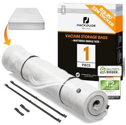 PACKDUDE Vakuumbeutel für Matratzen bis 200x100cm (Beutelgröße: 240x130cm) I Matratzen Vakuumbeutel für Schaumstoff-, Gel- & Latexmatratzen I Mattress Vacuum Bag I Vakuumbeutel Matratze vakuumieren