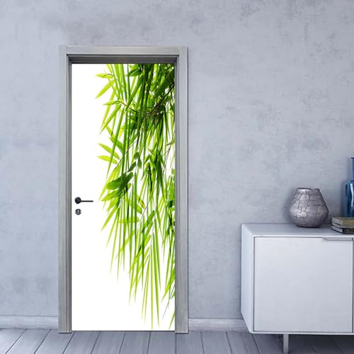 Türfolie Selbstklebend Weiße Blätter Grün Türtapete Selbstklebend PVC Tür Folie Wasserdichte Türposter Abnehmbar Klebefolie Tür Abziehen und Aufkleben Türaufkleber 88x200cm