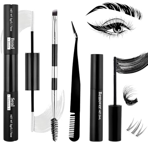 Eyelash Bond And Seal Kit, 4-Piece Cluster Lash Applicator Set, Black | 5 g Bonding Product, 5 g Sealing Product, ml Cleansing Liquid, Angled And Spiral Brushes, Tweezer Comb, Home Make-Up Use