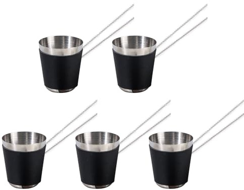 MHADBKH Lot de 5 verres à shot élégants en acier avec chaîne, capacité de 30 ml, pour déguster une boisson, un verre de voyage