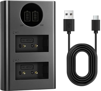 NP-W126 NP-W126s Battery Charger for Fujifilm: X-e4 X-t1 X-t2 X-t20 Camera | Fast Dual Slot Micro/USB C Charger Compatible with Car/Power Bank/Laptop