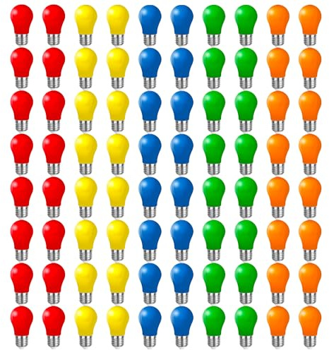 Belaufe 80 Stück E27 LED Bunte Glühbirnen 3W, E27 Farbige lampen, Dekorative LED Lampe außen für Party,Lichterkette,Weihnachten, 220V AC, Rot Grün Blau Gelb Orange, Kunststoff