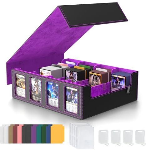 Cordv Sammelkarten-Aufbewahrungsbox,Commander Deck Box | für über 2400+ MTG-Karten,Kartenetui für TCG,PTCG-Sportkarten mit abnehmbarer Hülle,4 Stoppern und 12 Trennwänden (lila)