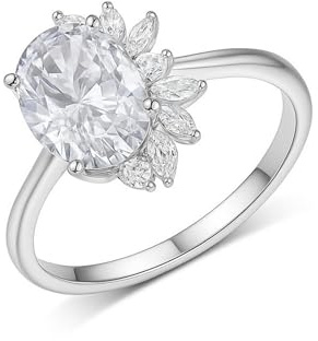 Ayoiow Oval Verlobungsring und Ehering 558 für Damen mit 2.5ct Moissanit, Verlobungsring und Ehering, Platinum Pt950 Größe 54 (17.2)