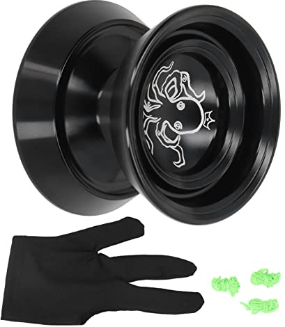YoYo-Ball aus Aluminiumlegierung, Nicht reagierendes Yoyo für fortgeschrittene Spieler, Hochleistungs-Wettkampf-Yoyo mit verblassungsfreiem Design, inklusive Handschuh und 3 (Schwarz)