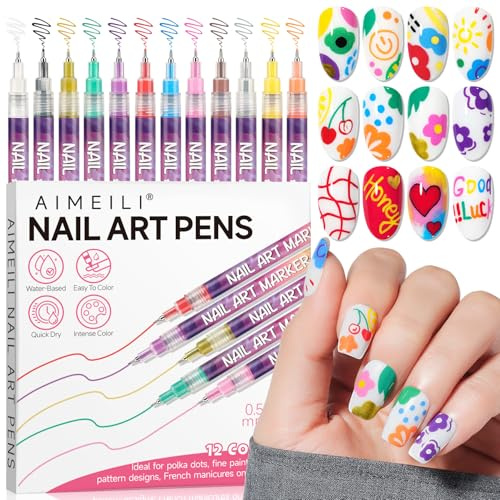 AIMEILI 12 Farben Nail Art Stifte Set, Nail Art Marker Polierstift DIY Nagel Graffiti Stifte Schnelltrocknender Nagellack Stift Pastell, Nagellackstifte für Nägel 002