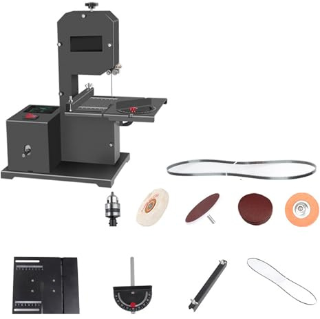 Professional Benchtop Bandsaw, 90mm Throat & Adjustable Resaw Depth, 0-45° Tilting Metal Table for Curved/Straight Cuts, for Small Workshops, Cuts Hardwood Softwood Acrylic Foam Combo-3