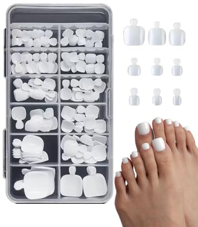 UEAVOID 120 Pièces Faux Ongles d'Orteils Blancs à Presser pour Pédicure Rapide et Naturelle, Kit Faux Ongles de Pieds Adhésifs pour Femme, Élégants et Durables.(colle non comprise)