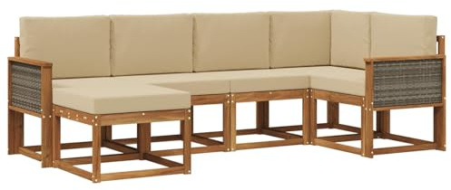 vidaXL Outdoor-Sofagarnitur mit Kissen 6 pcs Natur und Beige Polyester, Garten-Sofa, modernes Outdoor-Komfort-Set, langlebige Sitzgarnitur für Entspannung und Terrasse