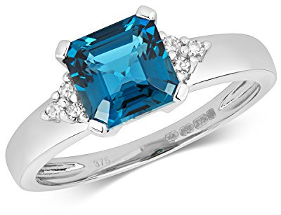 9 Karat (375) Weißgold Damen - Diamant Ring Brillant-Schliff 0.06 Karat mit London - Blautopas WJS11080