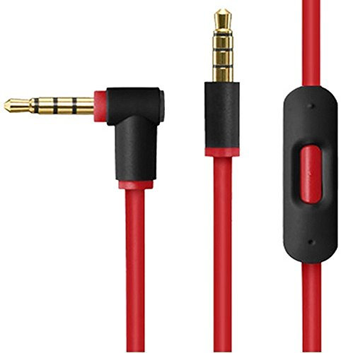 Replacement Audio Cable Cord Wire with In-line Microphone and Control For Headphones Solo/Studio/Pro/Detox/Wireless/Mixr/Executive/Pill (Red/Black)