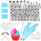 Gyvazla 75pcs Pastry Nozzles with Silicone Pouch, Disposable Plastic Piping Bags, Couplers, Flower Nails, Brush, Cakecups, Scrapers