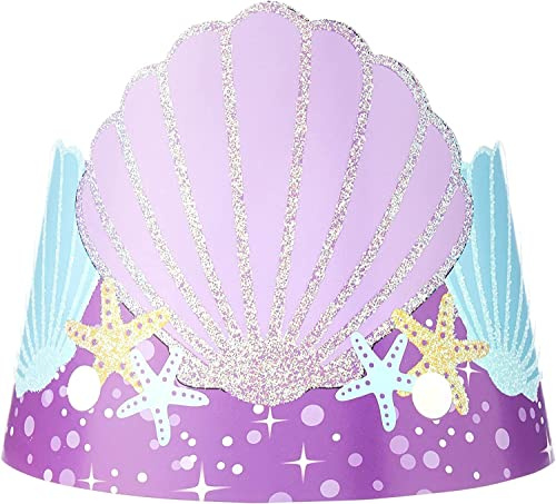 Amscan 250827 - Mermaid Wishes Party Cardboard Shell Tiaras - 8 Pack