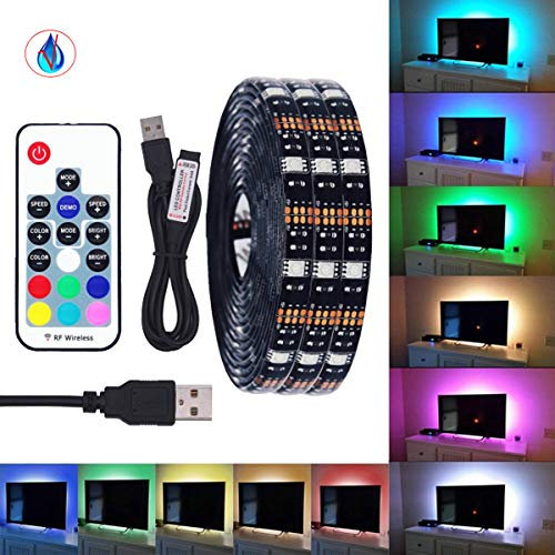 FOLGEMIR 0,5 Meter RGB LED Streifen dimmbar, TV LED Hintergrundbeleuchtung, 5050 RGB Strip für HDTV USB TV Beleuchtung mit 17 Tasten RF Fernbedienung, wasserdicht IP65