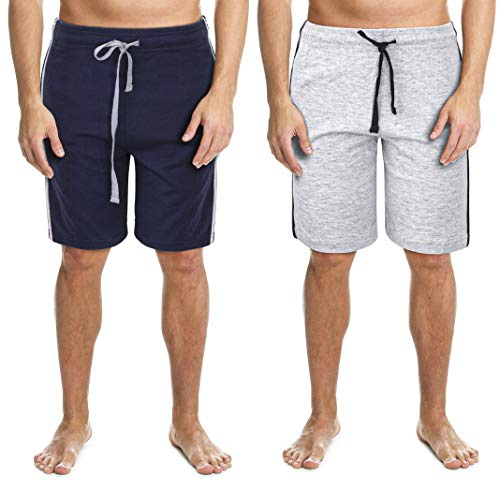 Panzy 2 Pack Men's Lounge Wear Shorts Nightwear Super Soft Comfy Cotton Pyjama Bottoms, M, Navy/Grey