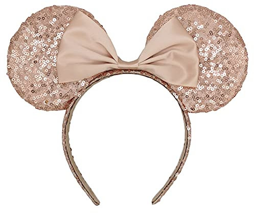 CHuangQi Mouse Ears Headband with Bow, Double-sided Sequins, Glitter Hair Band for Birthday Party, Holiday Dresses, 1pcs