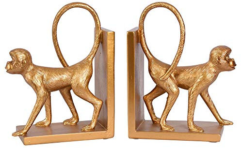 Zwei Buchstützen Monkey Gold AFFE Buchständer Affenfiguren Tierfigur Dekofigur cw228 Palazzo Exklusiv