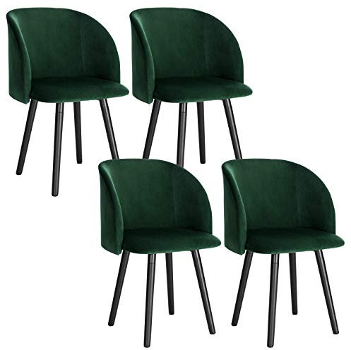 WOLTU Esszimmerstühle 4er Set Küchenstühle Wohnzimmerstühle Polsterstühle, Armlehnstühle mit Rückenlehne, für Esszimmer, Küche, Wohnzimmer, Samt, Gestell aus Massivholz, Dunkelgrün, BH121dgn-4