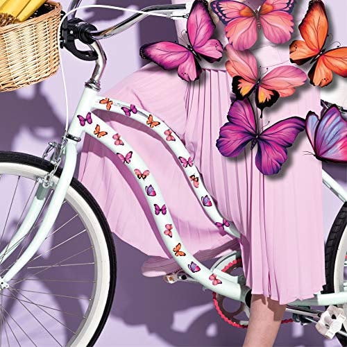 Wandtattoo Loft Fahrradaufkleber für Kinderfahrräder, 34 Stück, Rosa Schmetterling Motiv, Fahrradsticker, Aufkleber für Fahrrad, Sticker für Kinder, Aufkleber Laufrad, Fahrraddekoration