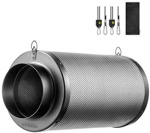 VIVOSUN 6 Inch Air Carbon Filter Smelliness Control with Australia Virgin Charcoal for Inline Fan, Grow Tent Smelliniss Scrubber, Pre-Filter Included, Reversible Flange 6x 16, Black