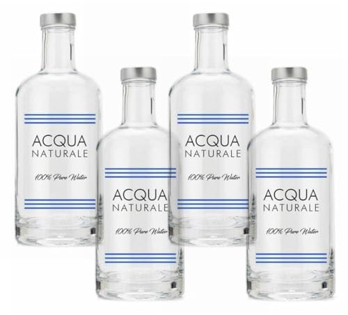 BrandPrint Set di 4 Bottiglie in Vetro Modello Iside da 750 ml, serigrafate, con Tappo a Vite in Alluminio. Bottiglia Plastic Free (4 naturale)