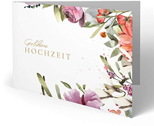 (10 x) Goldene Hochzeit Einladungskarten Goldhochzeit 50 Jahre Einladung - Floral