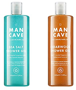 ManCave Cedarwood & Sea Salt Shower Gel Duo 500ml, Refreshing Body Wash