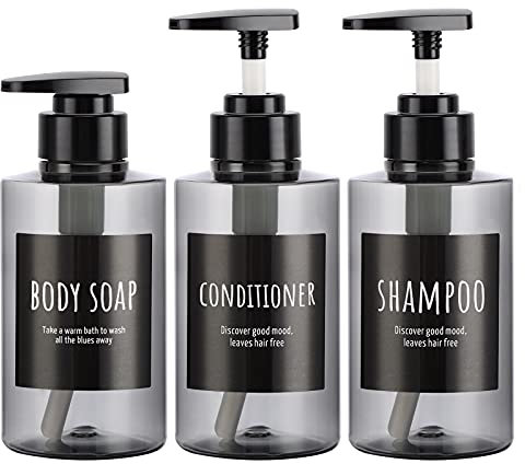 Flacone vuoto da 300 ml, Segbeauty 3pcs bottiglia di plastica Dispenser, bottiglie 10,1 oz ricaricabile pompa shampoo per doccia corpo Sapone shampoo per capelli hotel bagno grigia