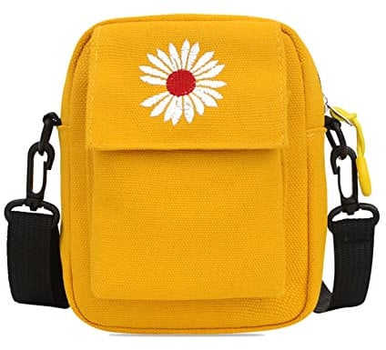 FuninCrea Canvas Small Women's Shoulder Bag Cute Crossbody Phone Bag with Zipper, Mini Crossbody Bag for Womens and Grils, Mobile Phone Cross body Bag Removable and Adjustable Strap (Yellow)