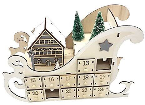 Calendrier de l'Avent en Bois à Remplir Soi Même avec Tiroirs, Calendrier de l’Avent Décoration de Noël Compte à Rebours 24 Jours pour Cadeau de Noël