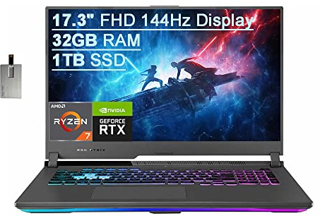 2021 ASUS ROG Strix G17 17.3 FHD 144Hz Gaming Laptop Computer, AMD Ryzen 7-4800H 8-core, 32GB RAM, 1TB PCIe SSD, Backlit Keyboard, NVIDIA GeForce RTX 3060 Graphics, Windows 10, Gray, 32GB USB Card