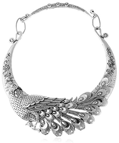 YAZILIND Chunky Bib Halskette Pfau Bohemian Damen Vintage Versilbert Ethnischen Schlüsselbein Kragen Schmuck Geschenke
