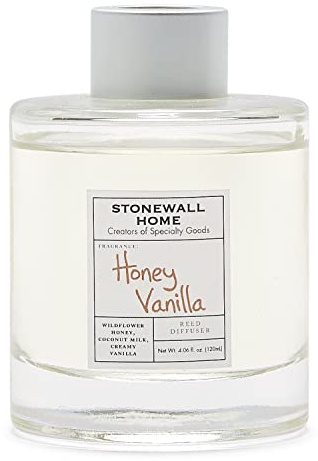 Stonewall Home Honey Vanilla Reed Diffuser, süßer Raumduft mit Wildblütenhonig, Kokosmilch und Vanille, dekorativer Duftspender mit 10 Schilfrohren, langanhaltender Diffusor für Wohnräume
