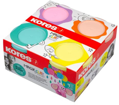 Kores - Magik Clay Pastel: Knetmasse zum Lufttrocknen für Kinder, Sanftes und Leichtes Modellieren, Geruchlos und Ungiftig, Set aus 4 Pastellfarben x 40g, 34242