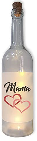WB wohn trends LED-Flasche mit Banderole, Mama mit Herz, 29cm Flaschen-Licht Glitzer-Flasche Leuchtflasche Lampe mit Text Spruch