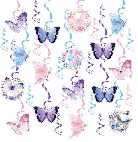 Schmetterlinge Deko hängend 30 Stück Wirbel Deko Luftschlangen Geburtstag Mädchen Kindergeburtstag Gartenparty Spirale Hängedeko