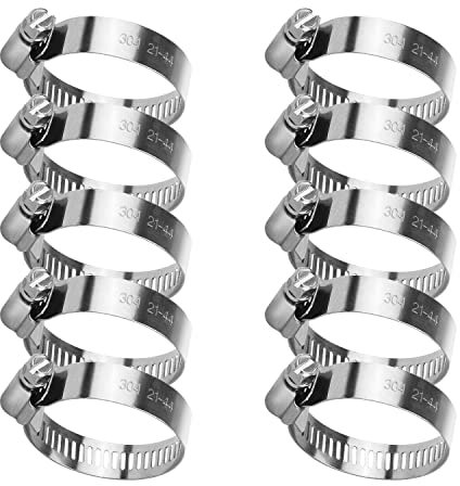 Profiwoab 10 Piece Jubilee Pipe Adjustable 304 Stainless Steel Hose Clips Set, Duct Clamps for Securing Hoses and Pipes Tube 21-44mm