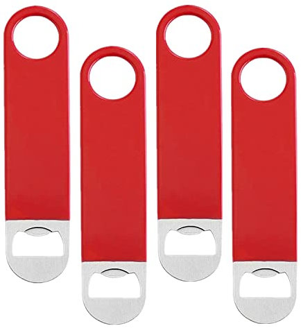 Opaceluuk 4 abridores de botellas de cerveza, llave de barra para camarero, abridores de cerveza planos simples y eficaces (monopatín, rojo)