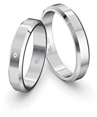 JC Trauringe Weißgold 333 Paarpreis Eheringe Gold | Verlobungsringe Gold breit 4,0 mm I Partnerringe mit Gravur in edler Schatulle I 2 Hochzeitsringe Herrenring & Damenring mit Stein (Profil 12)