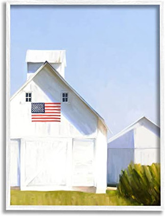 Stupell Industries White Barn Rural Country Field Amerikanische Flagge, Design von Amy Hall