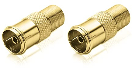 conecto Antennen-Adapter, F-Buchse auf IEC-Koax-Buchse, Adapter zum Verbinden von IEC-Anschlüssen mit Sat-Anschlüssen, 2er Set, SA-CC50835-SET2, Nickel